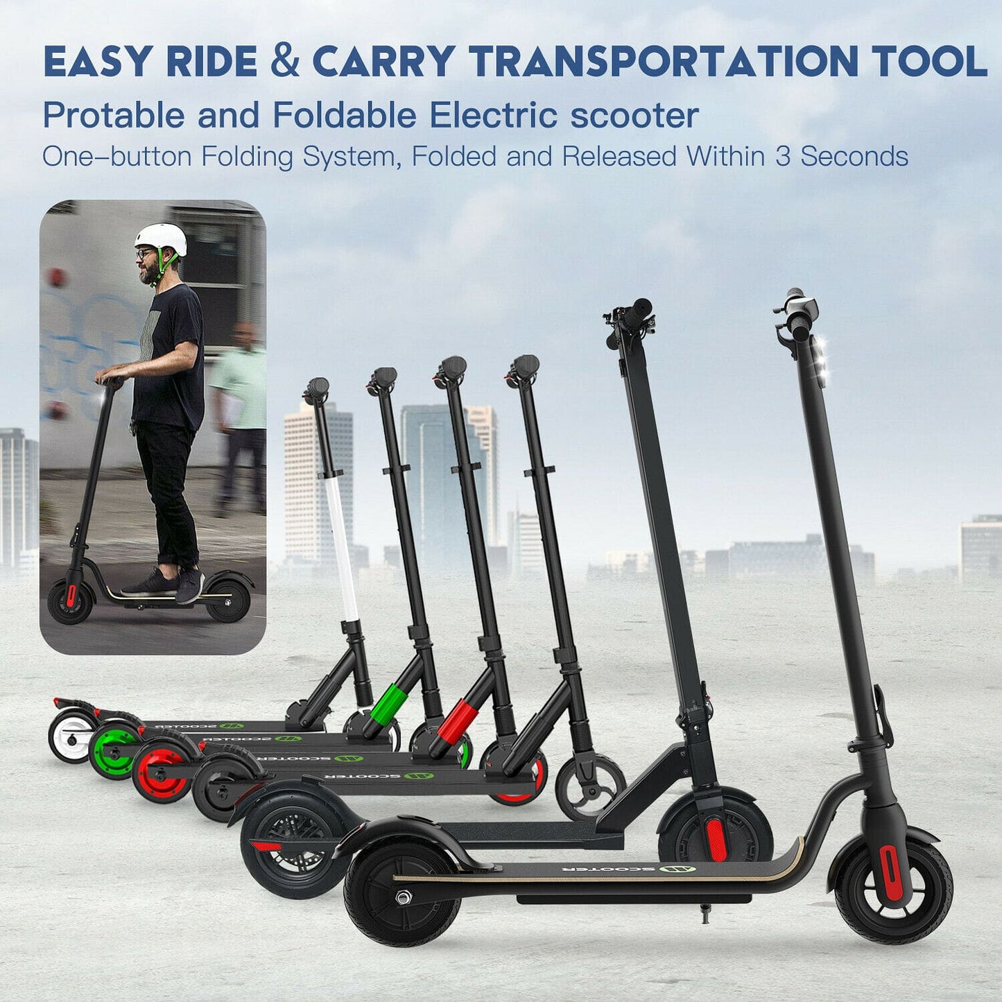 MegaWheels - Folding Electric Scooter for Adult - Kick E-Scooter - Safe Urban Electric Scooter