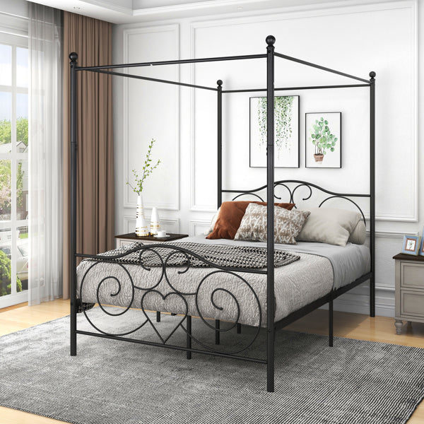 Metal Canopy Bed Frame with Vintage Style Headboard & Footboard - Metal Canopy Bed Frame Full- Canopy Bed with Headboard