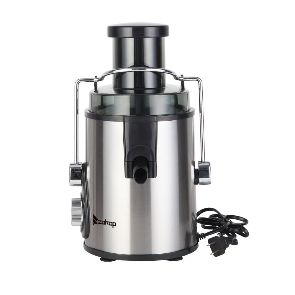 ZOKOP American Standard - Double Gear Electric Juicer Stainless Steel - 75MM Large Caliber - 600ML Juice Cup - 1000ML Slag Cup