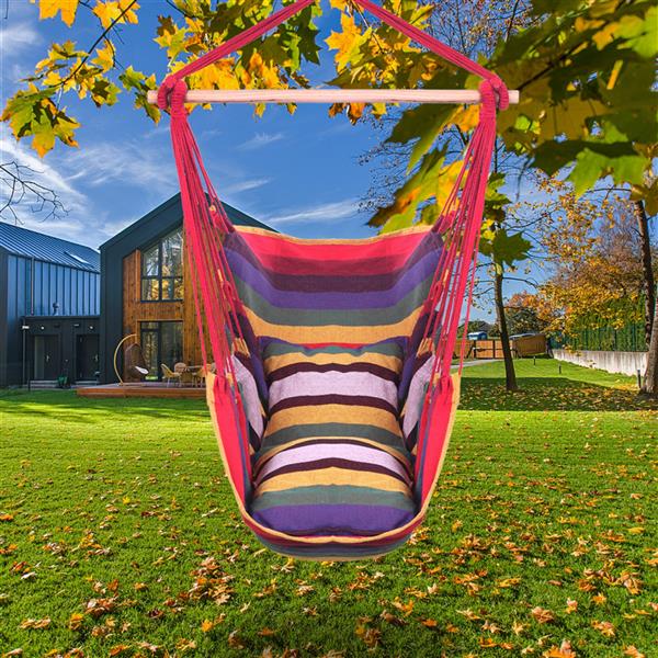 Canvas Hanging Rope Chair with Pillows - Hammock Chair Swing -  Porch Hammock Swing