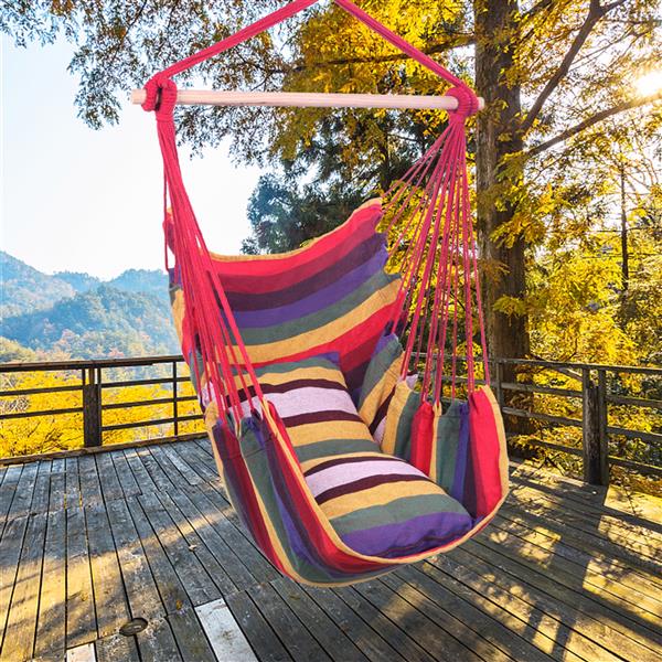 Canvas Hanging Rope Chair with Pillows - Hammock Chair Swing -  Porch Hammock Swing