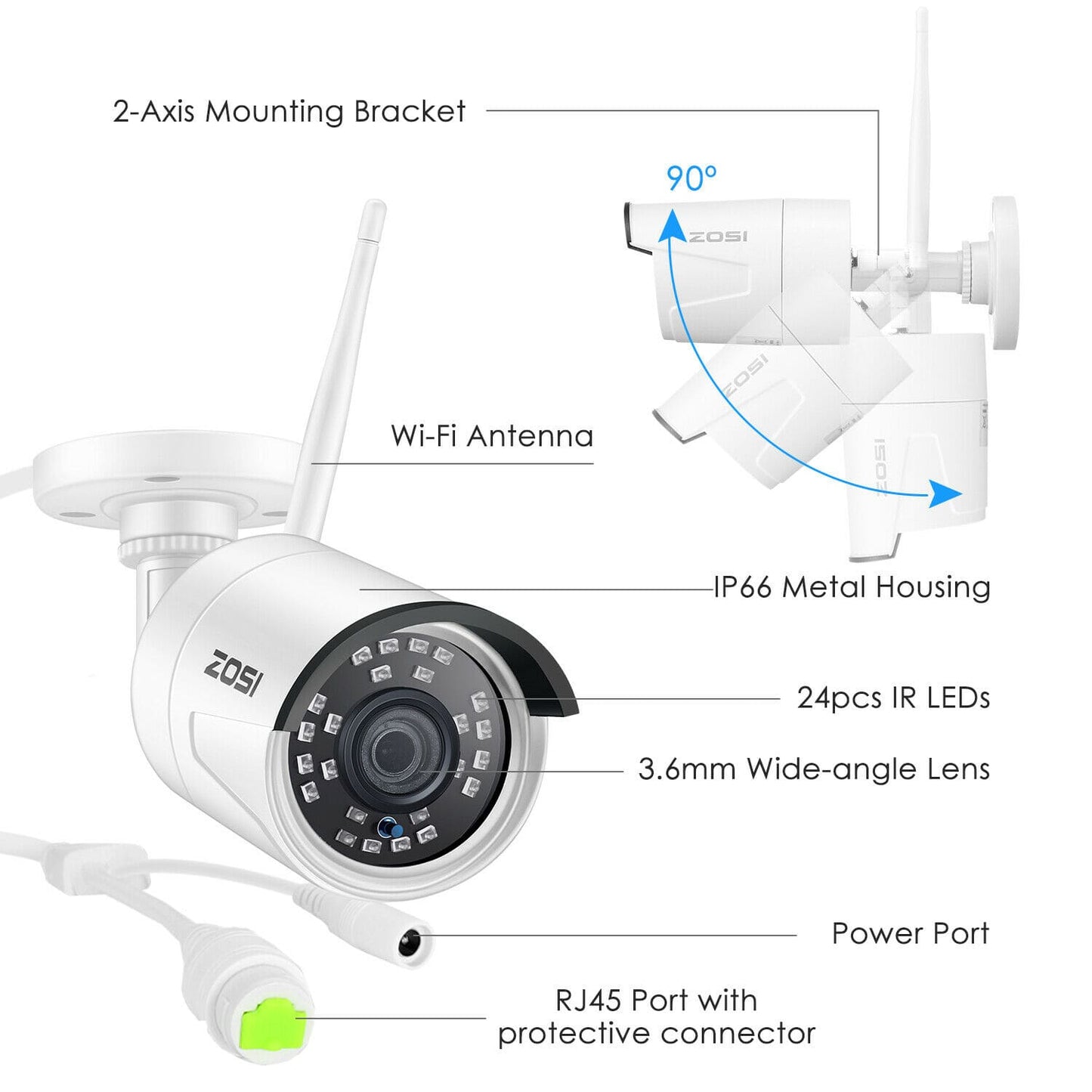 ZOSI - 8CH HD 1080p Wireless Security IP Camera System - 2MP WIFI NVR Kit Outdoor - 8CH HD 1080p CCTV