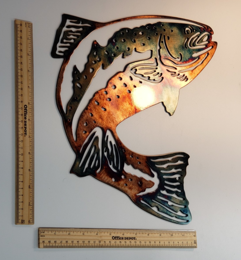 Jumping Trout Metal Wall Art - Handmade Metal Wall Decoration - 3D Rustic Wall Art Decoration