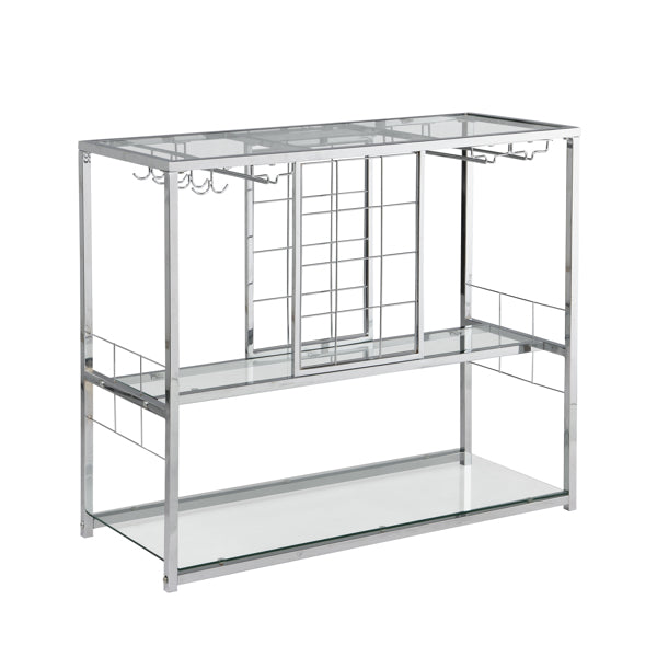 Contemporary Chrome Wine Rack Silver Modern Glass Metal Frame Wine Storage - Modern Wine Rack - Silver Bar Cart