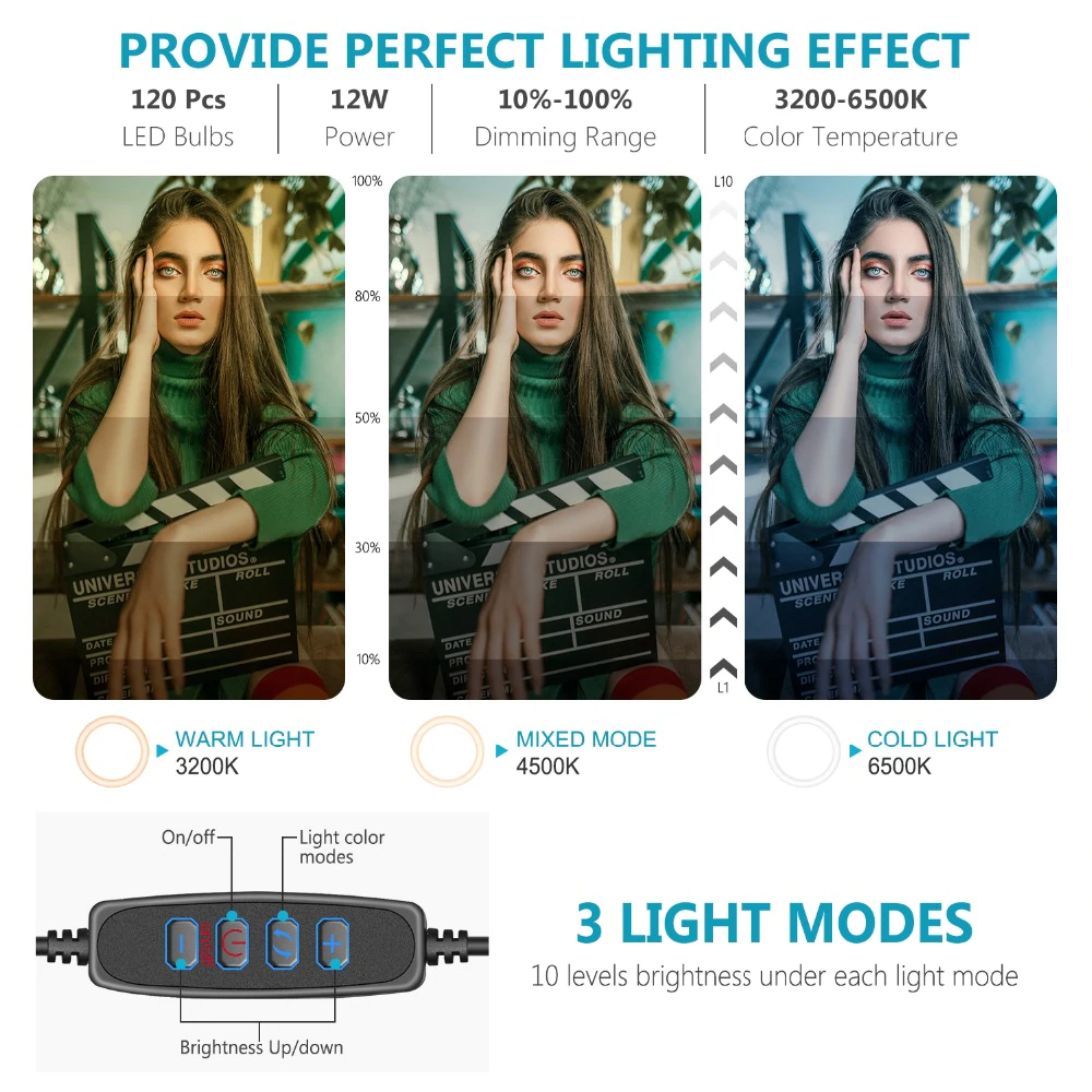 Neewer 10" Selfie Ring Light - LED Selfie Ring Light - Ring Light with Tripod Stand - Ring Light wit Phone Holders