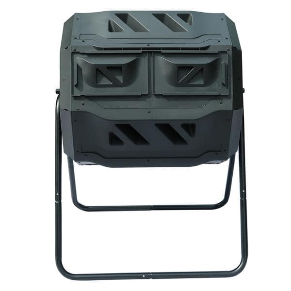 Garden Composting Tumbler - 42 Gallon Capacity with 2 Chambers Dual Rotating -  Outdoor Yard Compost Bin - Sliding Door & Solid Steel Compost Bin