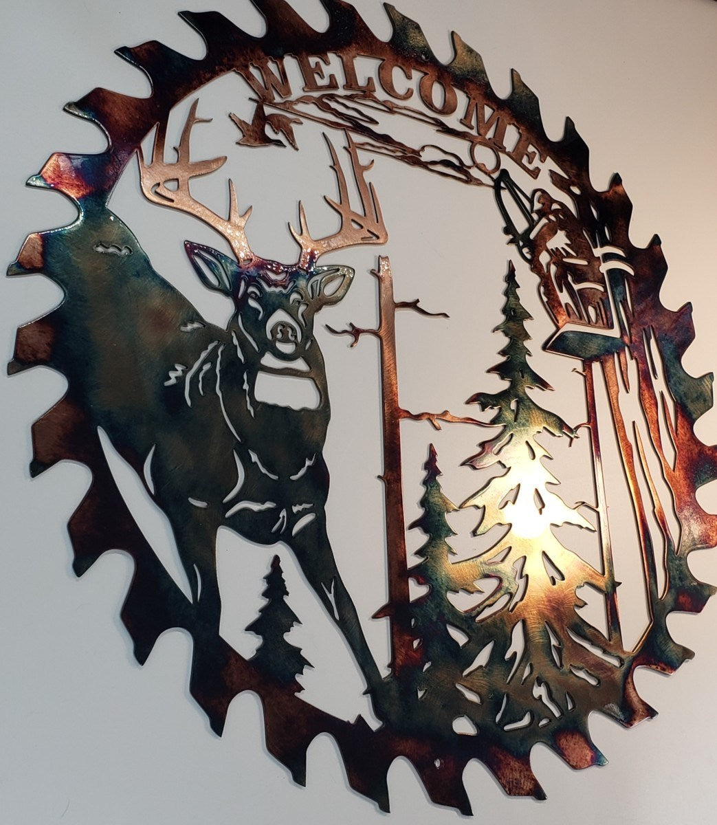 Sawblade Wall Art - Whitetail Bowhunter Welcome Wall Art - Cut Out Metal Wall Art