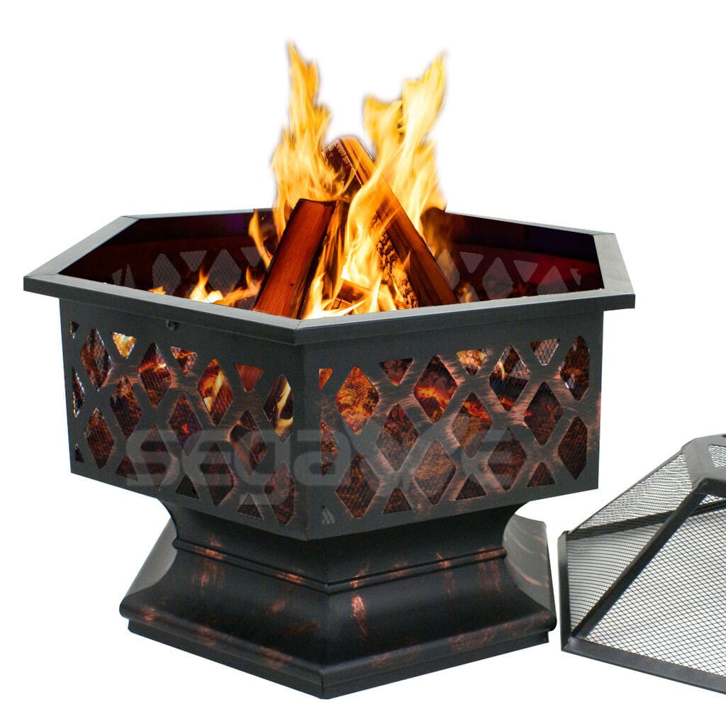 Hex Shaped Patio Fire Pit - Outdoor Wood Burning Fire Pit - Home Garden Fire Pit- Backyard Fire Pit