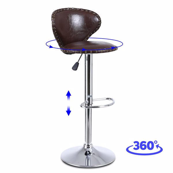 Modern Set - 2 Brown Bar Stools with Back Dining - Counter PU Chairs - 360° Swivel Stool