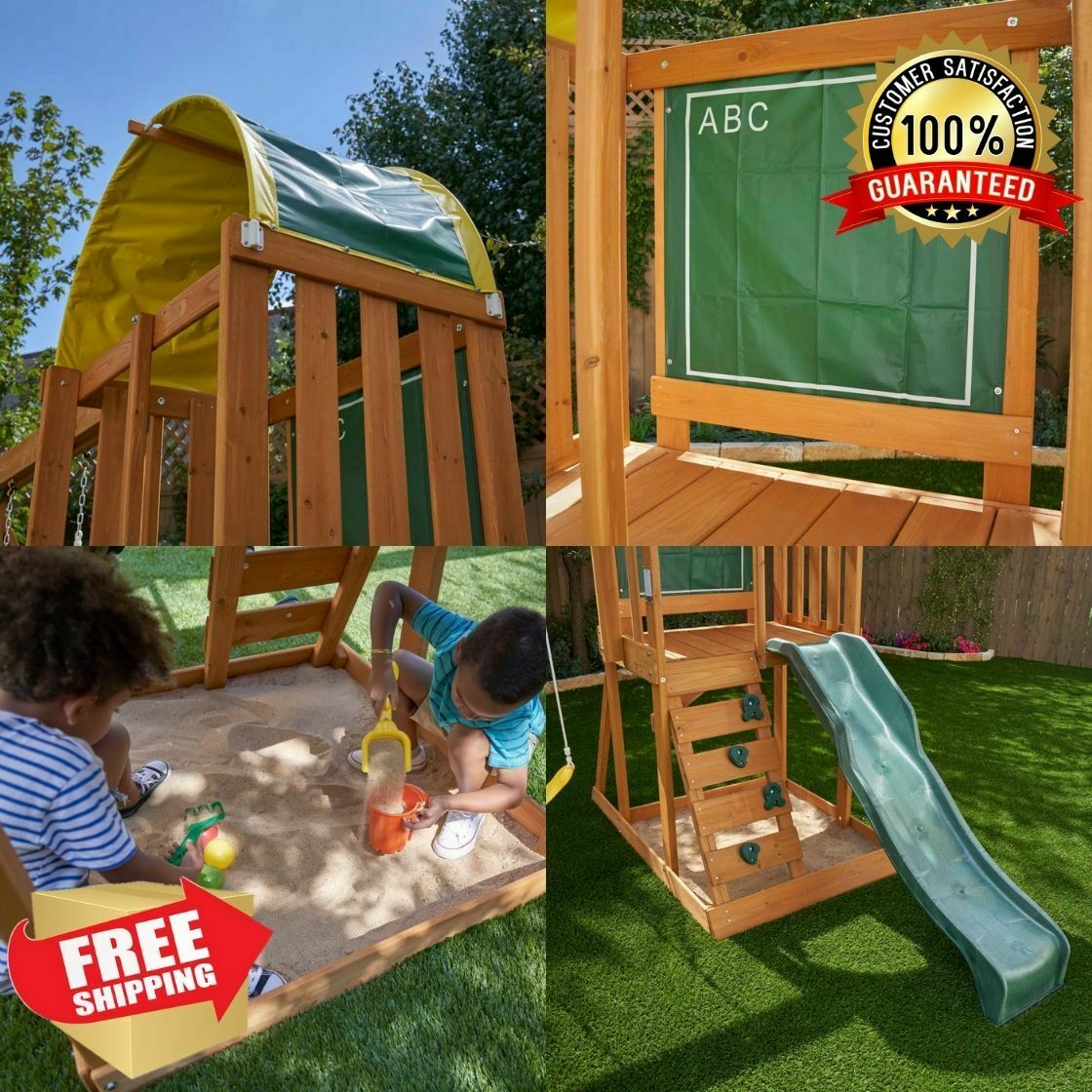 KidKraft Children's Wooden Swing Set - Kid's  Swing Set with Slide - Backyard Play with Sandbox