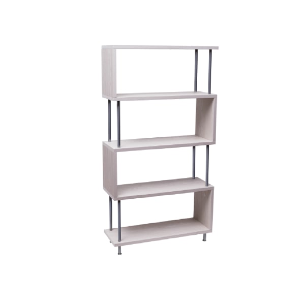 S-Shaped 5 Shelf Bookcase - Wooden Z Shaped 5-Tier Etagere - Bookshelf Stand for Home Office Living Room - Light Beige Books Display