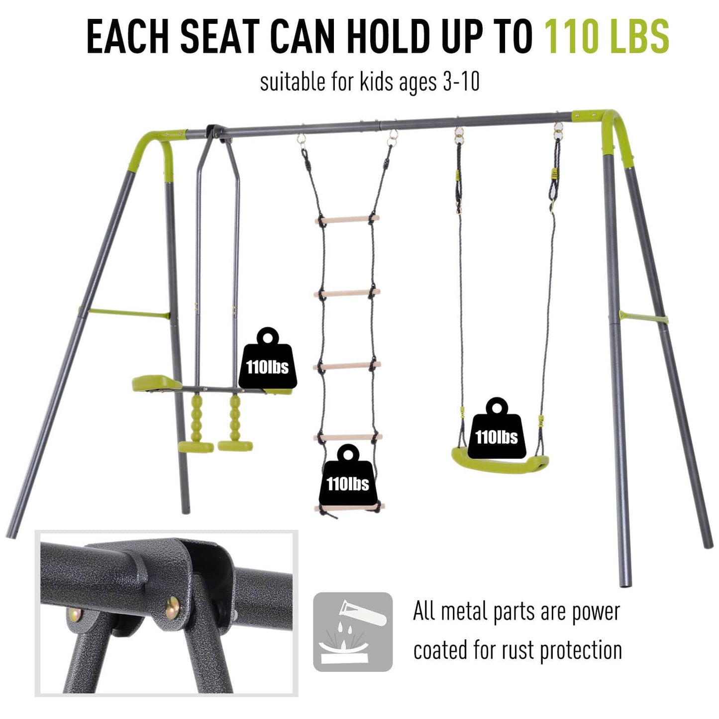 KidsPlay - A-Frame Kids Metal Swing Set - Swing Chair - Glide Set - Climbing Ladder