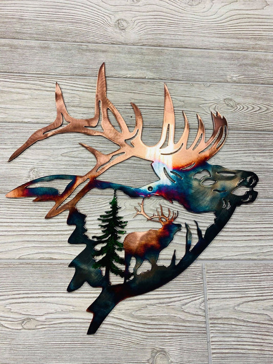 24 inch Elk Shoulder Up Metal Wall Decoration - Handmade Metal Wall Decoration - 3D Rustic Wall Art Decoration