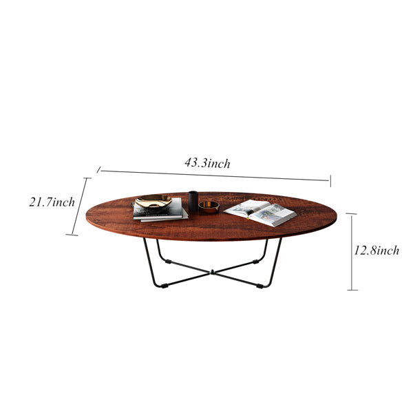 Simple Design Oval Coffee Table for Living Room, Sandalwood, 43inches - Industrial Style Sofa Side Table - Oval Coffee Table Wood Top