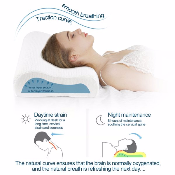 Power Of Nature Memory Foam Neck Support Pillow - Ergonomic Contour Memory Foam Pillow -  Head, Neck and Shoulders Memory Foam Pillow