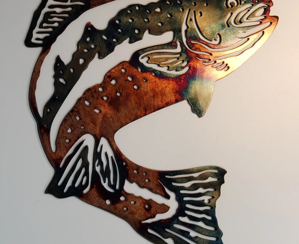 Jumping Trout Metal Wall Art - Handmade Metal Wall Decoration - 3D Rustic Wall Art Decoration