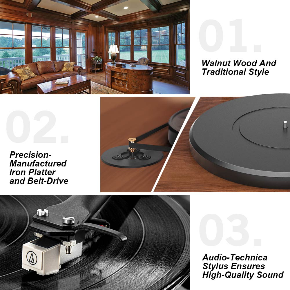 Angle Horn - Classic Record Player Turntable - Classic Design Turntable with Vintage Stereo - 2-Speed Built-in Phono Preamp and Belt Drive Turntable Player