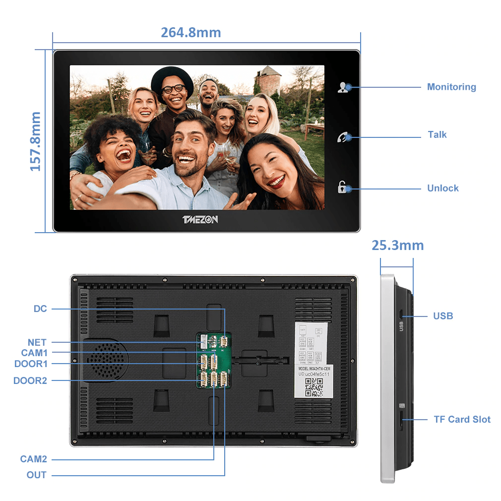 TMEZON - TMEZON Video Doorbell - 10 Inch Wireless Video Doorbell - Smart IP Video Doorbell - Video Doorbell Intercom System - 720P Camera Doorbell