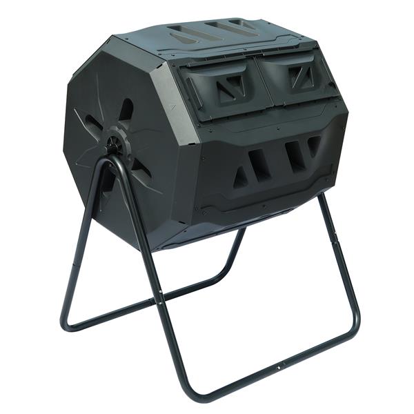 Garden Composting Tumbler - 42 Gallon Capacity with 2 Chambers Dual Rotating -  Outdoor Yard Compost Bin - Sliding Door & Solid Steel Compost Bin