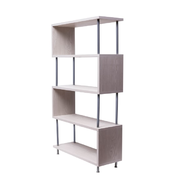 S-Shaped 5 Shelf Bookcase - Wooden Z Shaped 5-Tier Etagere - Bookshelf Stand for Home Office Living Room - Light Beige Books Display