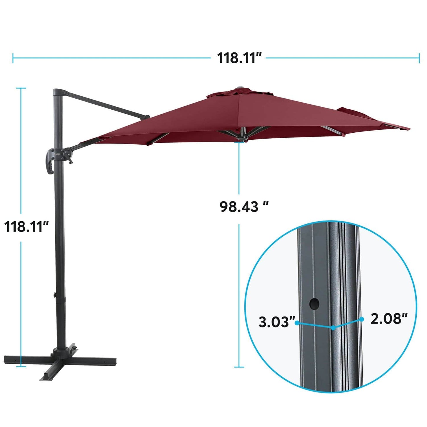 Cantilever Patio Umbrella- Outdoor Cantilever Umbrellas for Patio - 10ft, Wine, Red, Blue, Tan, Beige