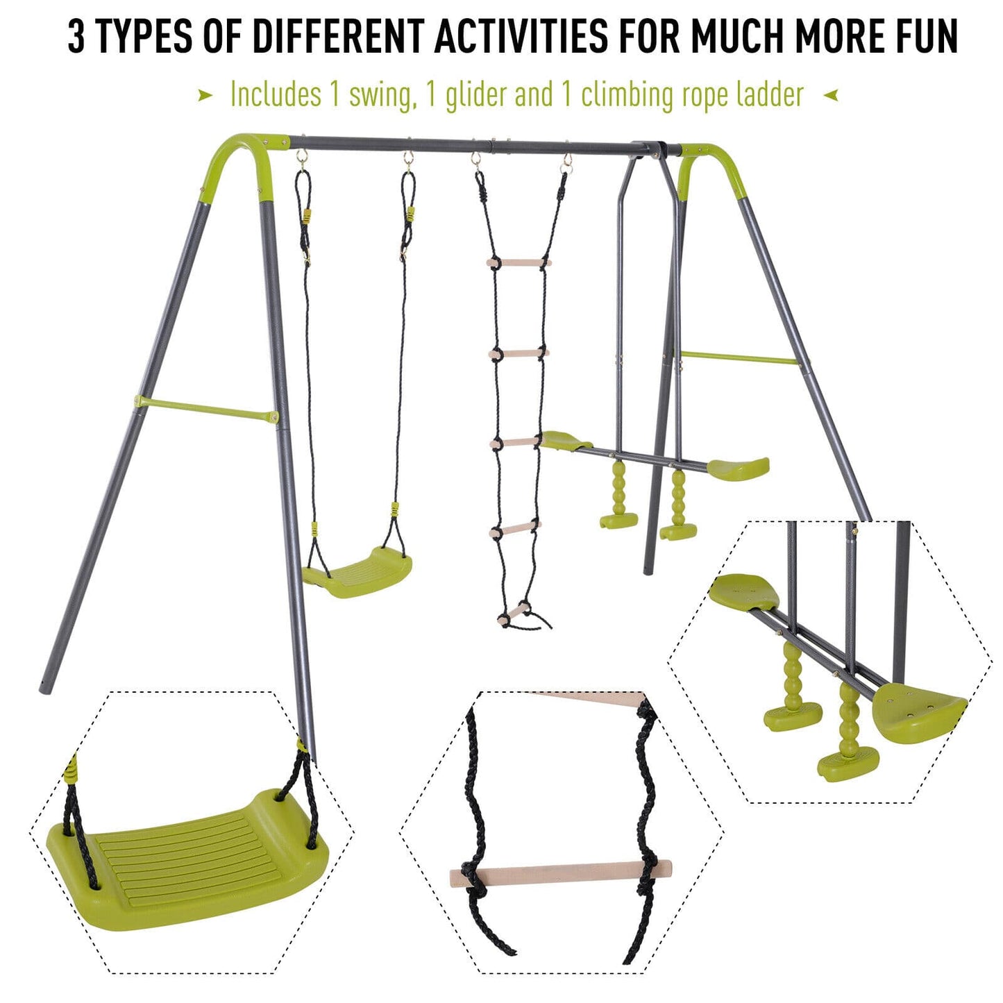 KidsPlay - A-Frame Kids Metal Swing Set - Swing Chair - Glide Set - Climbing Ladder
