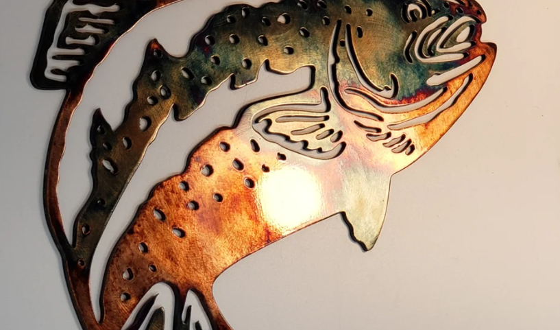 Jumping Trout Metal Wall Art - Handmade Metal Wall Decoration - 3D Rustic Wall Art Decoration