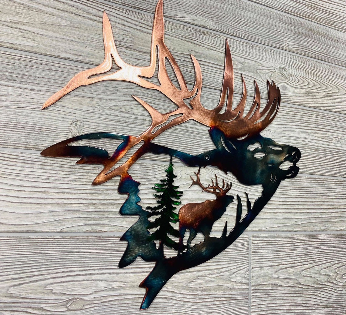 24 inch Elk Shoulder Up Metal Wall Decoration - Handmade Metal Wall Decoration - 3D Rustic Wall Art Decoration