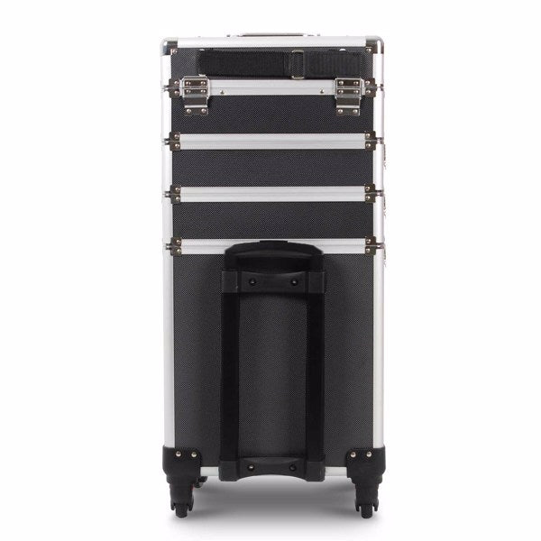 4 in 1 Rolling Makeup Case Makeup Trolley Case With Wheels Makeup Travel Case Organizer (BLACK) - Cosmetic Lockable Trolley - Nail Artist Travel Train Organizer Box