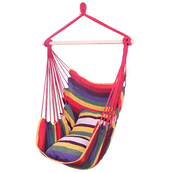 Canvas Hanging Rope Chair with Pillows - Hammock Chair Swing -  Porch Hammock Swing