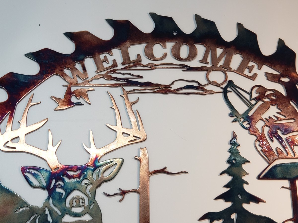 Sawblade Wall Art - Whitetail Bowhunter Welcome Wall Art - Cut Out Metal Wall Art