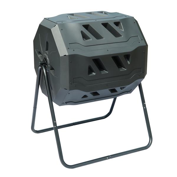 Garden Composting Tumbler - 42 Gallon Capacity with 2 Chambers Dual Rotating -  Outdoor Yard Compost Bin - Sliding Door & Solid Steel Compost Bin