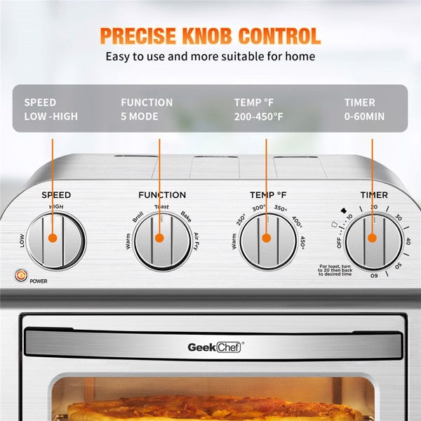 10QT Stainless Steel Countertop Convection Air Fryer and Oven – Roast, Bake, Broil, Reheat, and Fry Oil-Free
