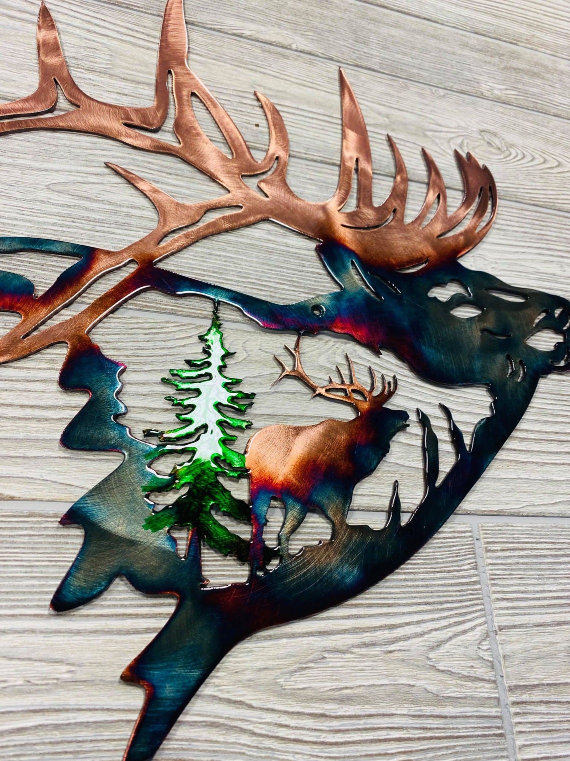 24 inch Elk Shoulder Up Metal Wall Decoration - Handmade Metal Wall Decoration - 3D Rustic Wall Art Decoration