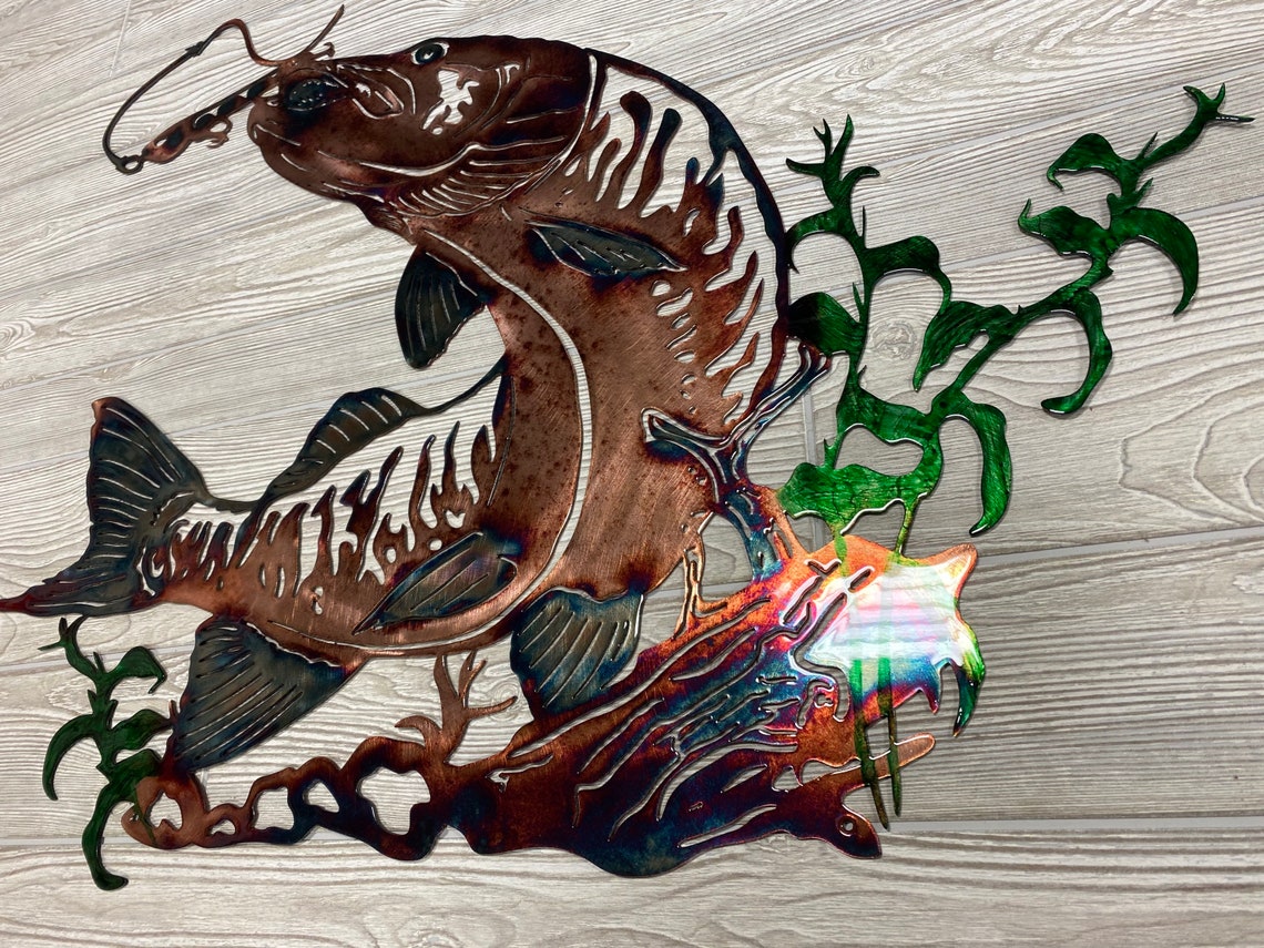 Musky Strike Metal Wall Art - Handmade Metal Wall Decoration - 3D Rustic Wall Art Decoration