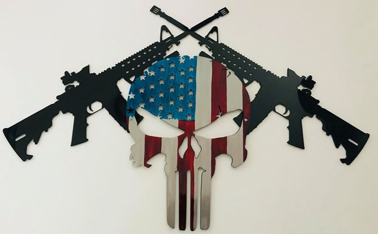 American Punisher AR15 Veteran Patriotic Metal Wall Art - Handmade Metal Wall Decoration - 3D Rustic Wall Art Decoration