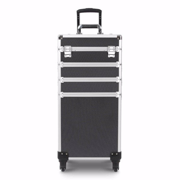 4 in 1 Rolling Makeup Case Makeup Trolley Case With Wheels Makeup Travel Case Organizer (BLACK) - Cosmetic Lockable Trolley - Nail Artist Travel Train Organizer Box