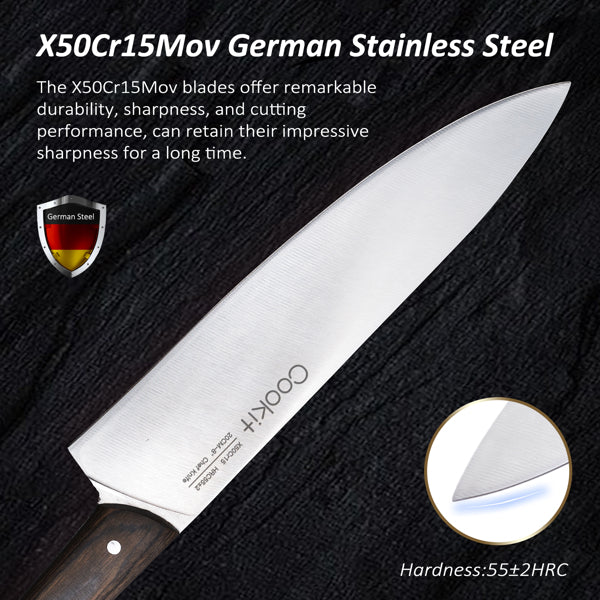 Kitchen Knife Sets, 15 Piece Knife Sets with Block for Kitchen Chef Knife Stainless Steel Knives Set Serrated Steak Knives with Manual Sharpener Knife - Stainless Steel Knives Set - High Carbon Stainless Steel Knife