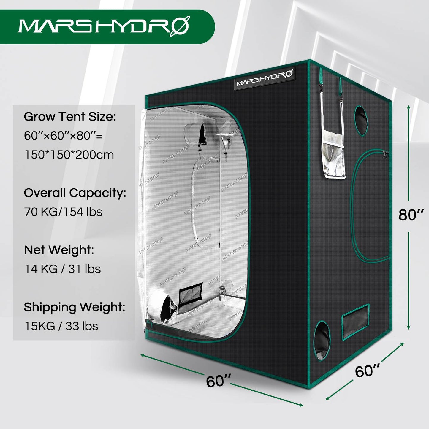 MarsHydro - 1680D Hydroponics Grow Tent - 240X120X200cm Indoor Grow Tent - Indoor LED Grow Tent - Non-toxic Plant Room