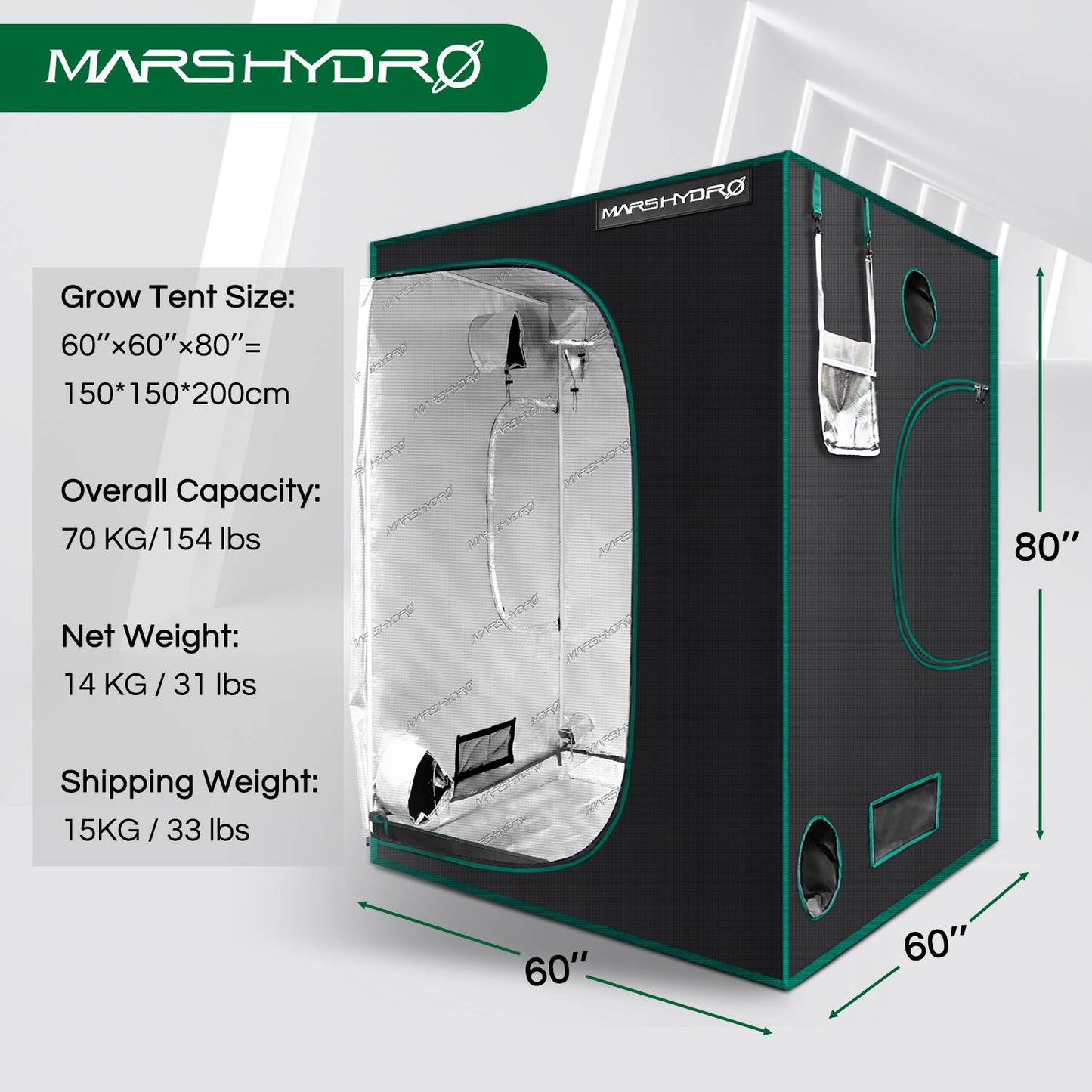 MarsHydro - 1680D Grow Tent - 60x60x140cm Grow Tent Diamond - Diamond Reflective Grow Tent -Indoor Hydroponics Grow Tent - MarsHydro Grow Tent