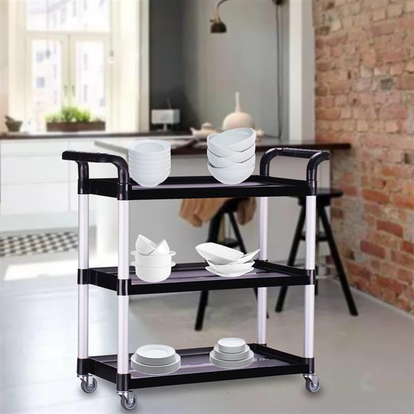 Heavy-Duty 3-Shelf Rolling Service Cart- 330 lbs Utility Push Cart - Foodservice Push Cart