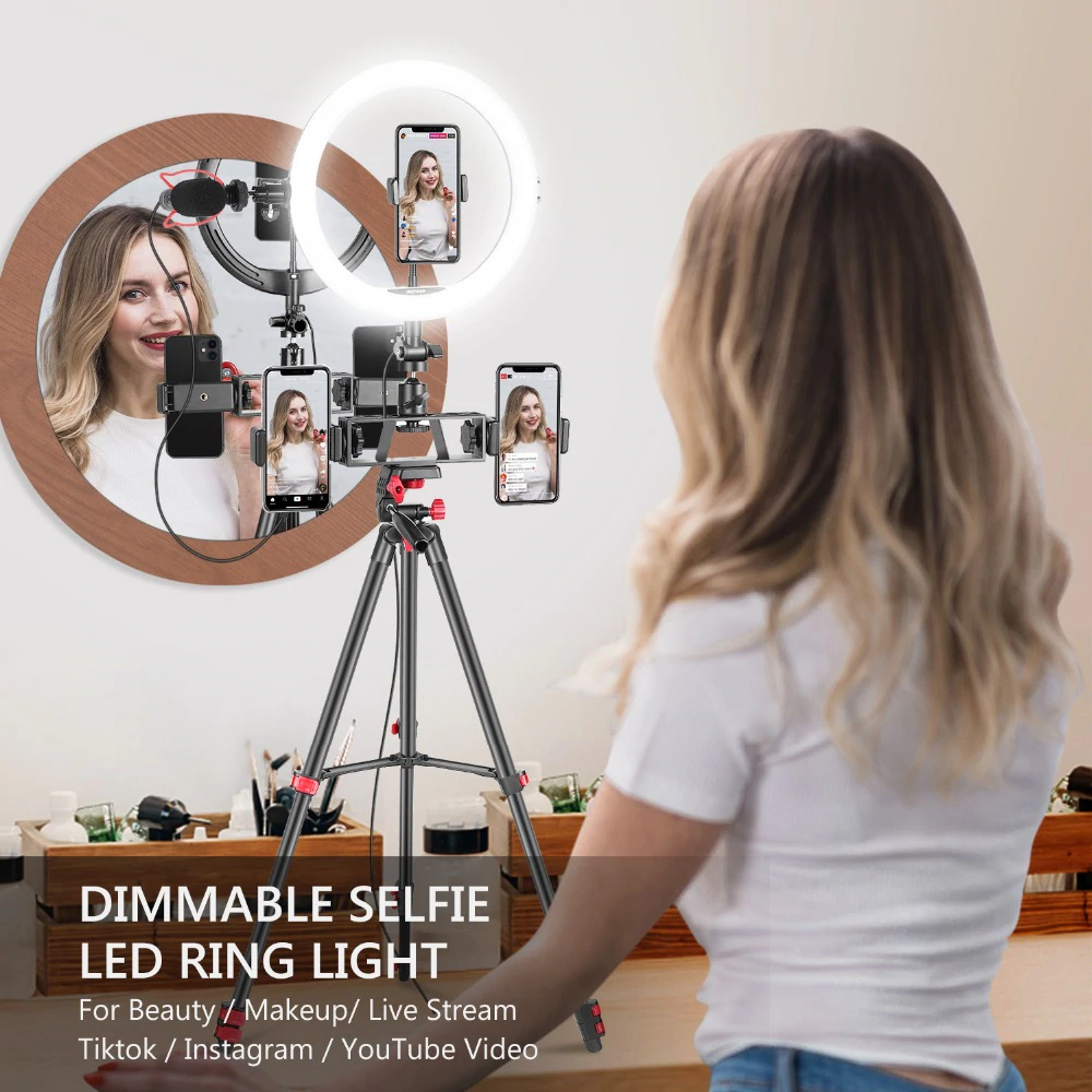 Neewer 10" Selfie Ring Light - LED Selfie Ring Light - Ring Light with Tripod Stand - Ring Light wit Phone Holders
