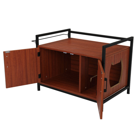 Cat Litter Box Enclosure - Multi-Functional Two Doors Cat House - Decorative Cat House Side Table Furniture