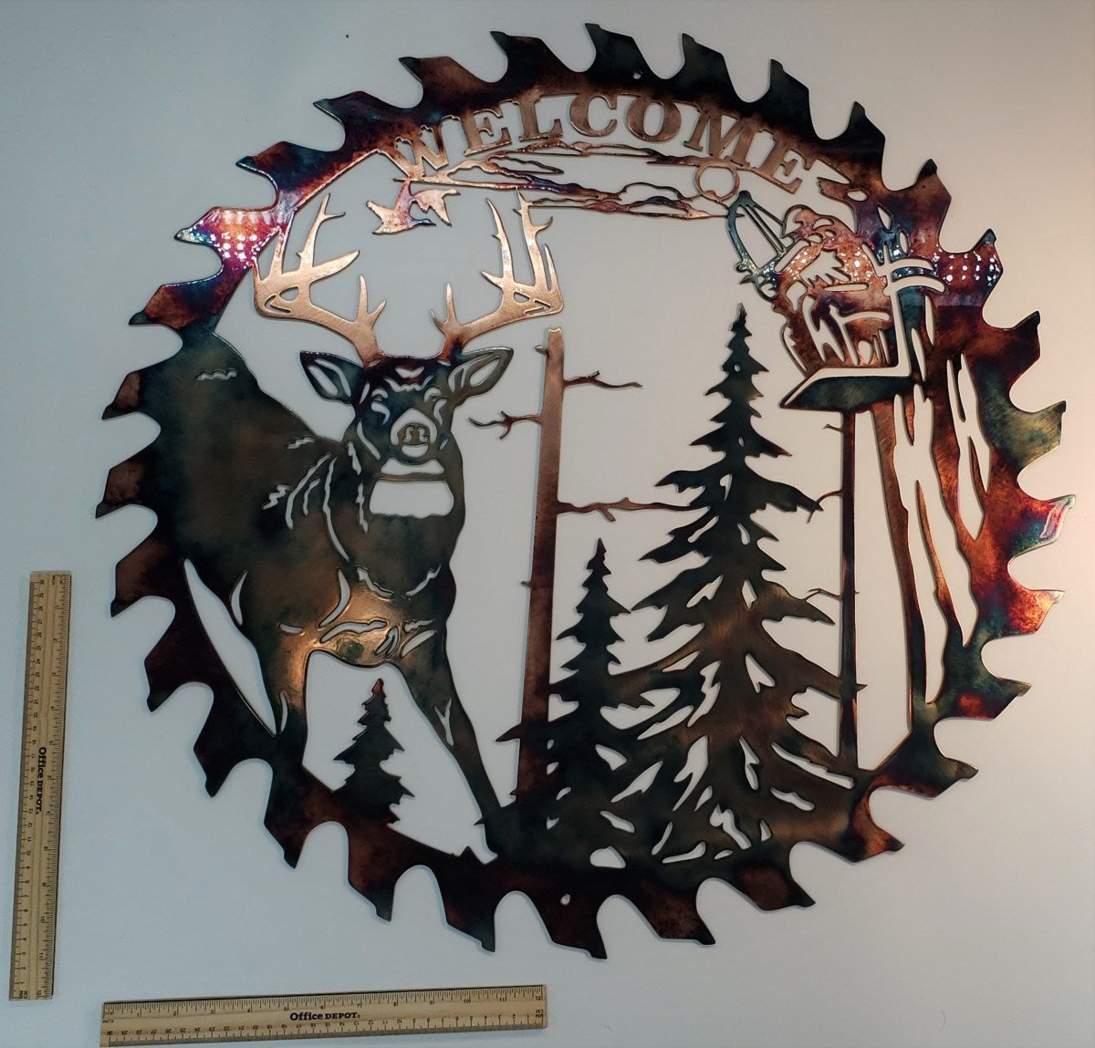 Sawblade Wall Art - Whitetail Bowhunter Welcome Wall Art - Cut Out Metal Wall Art