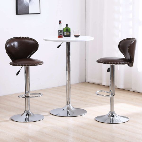 Modern Set - 2 Brown Bar Stools with Back Dining - Counter PU Chairs - 360° Swivel Stool