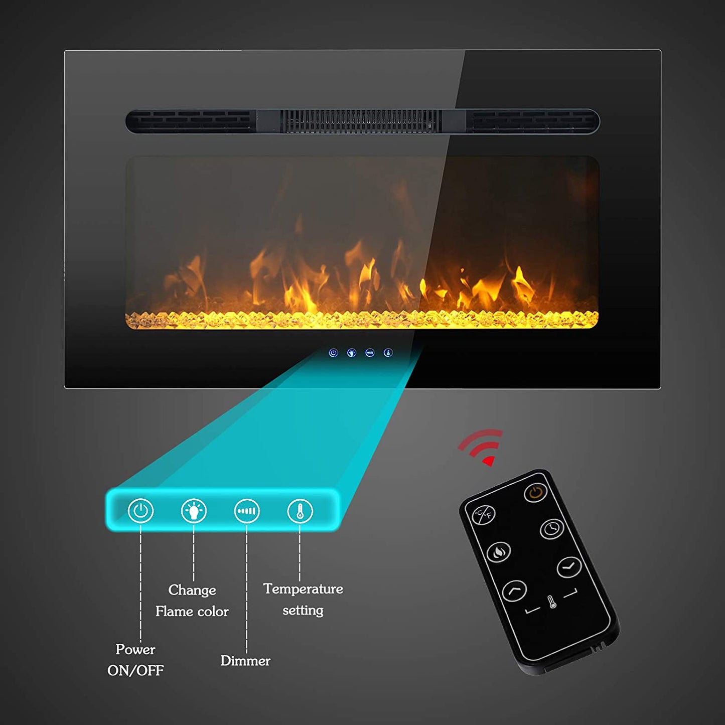 40" Electric Fireplace Insert — Wall Mounted Touch Screen Electric Heater