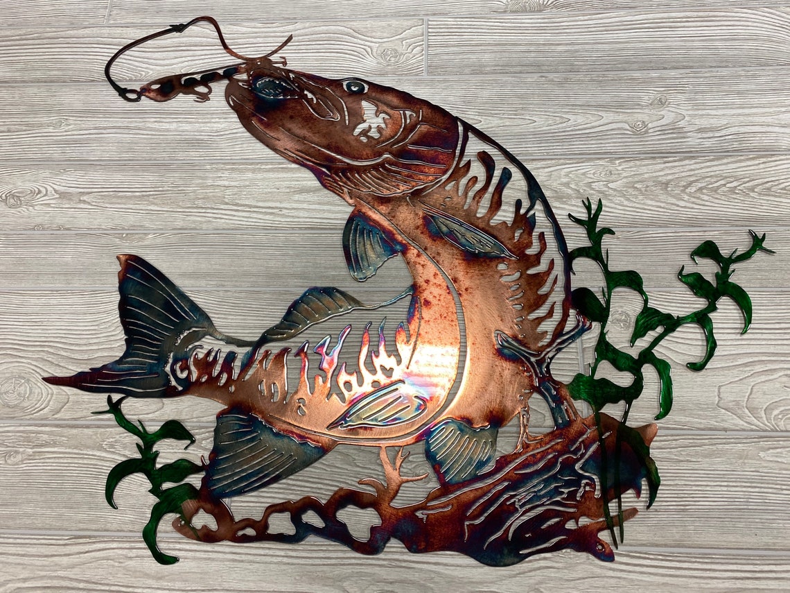 Musky Strike Metal Wall Art - Handmade Metal Wall Decoration - 3D Rustic Wall Art Decoration