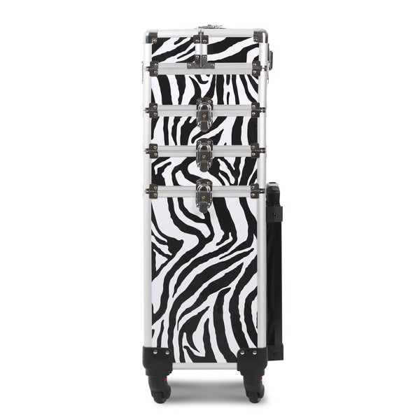 4 in 1 Rolling Makeup Case Makeup Trolley Case With Wheels Makeup Travel Case Organizer (ZEBRA) - Cosmetic Lockable Trolley - Nail Artist Travel Train Organizer Box