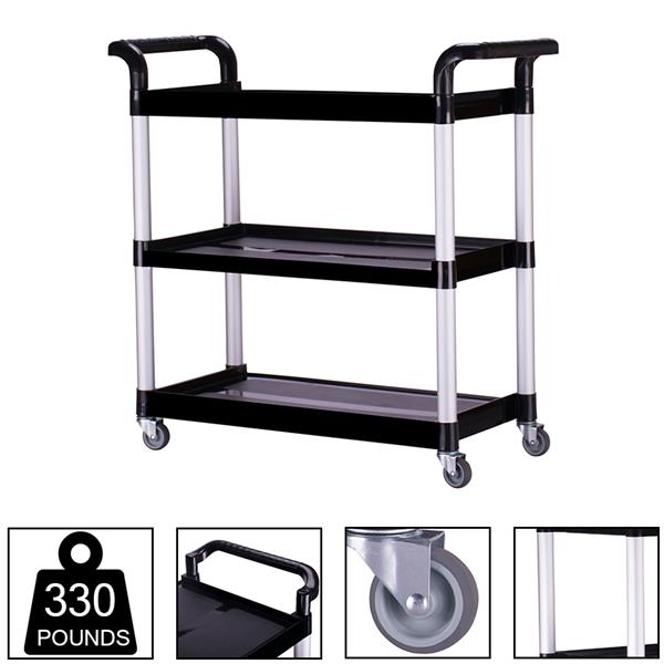 Heavy-Duty 3-Shelf Rolling Service Cart- 330 lbs Utility Push Cart - Foodservice Push Cart