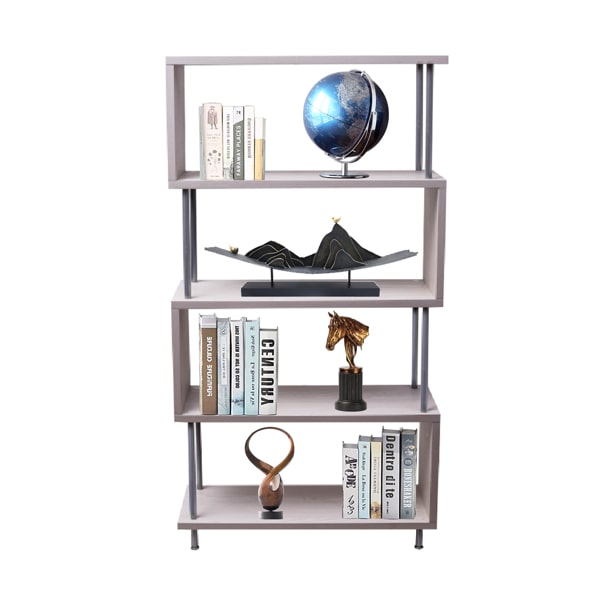S-Shaped 5 Shelf Bookcase - Wooden Z Shaped 5-Tier Etagere - Bookshelf Stand for Home Office Living Room - Light Beige Books Display